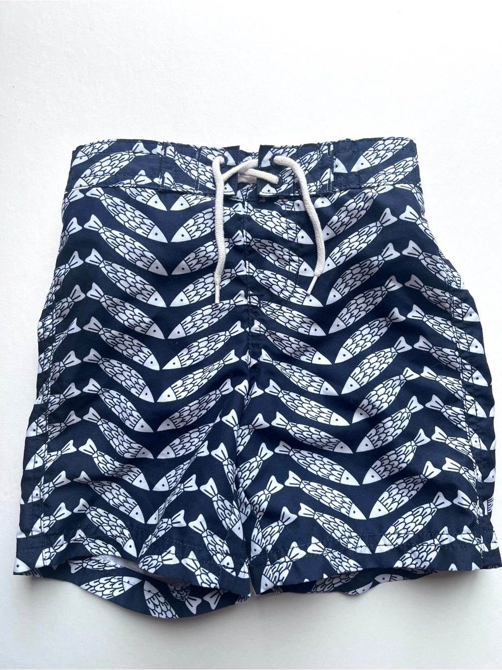 Janie and Jack Boy’s Navy & White Fish-Print Swim Trunks Size 18-24 Months